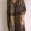 Plaid Color Block Pocket Front Long Shirt Dress