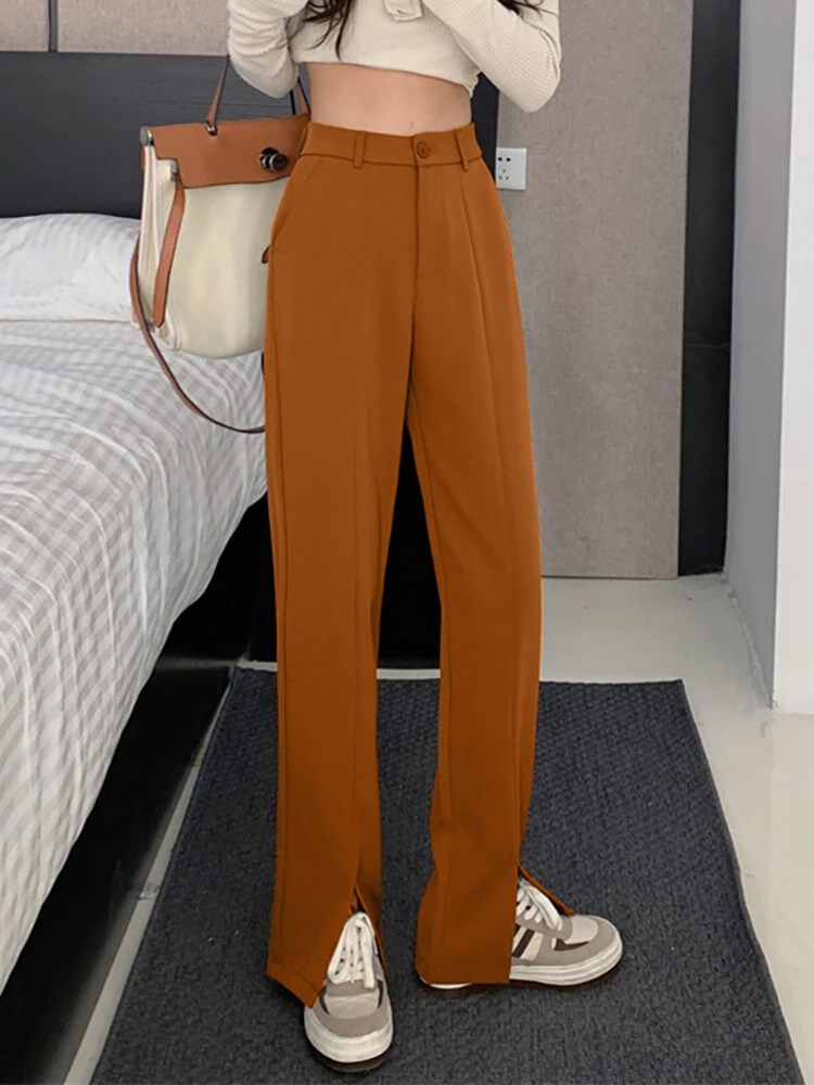 Solid High Waist Pocket Double Slit Hem Tailored Pants 4 Solid High Waist Pocket Double Slit Hem Tailored Pants - Image 4