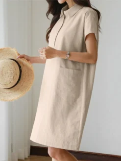 Solid Button Short Sleeve Lapel Cotton Pocket Dress 16 Solid Button Short Sleeve Lapel Cotton Pocket Dress -Zanzea Shop 6fe6f586 883d 4155 938d 6ce64d08188e