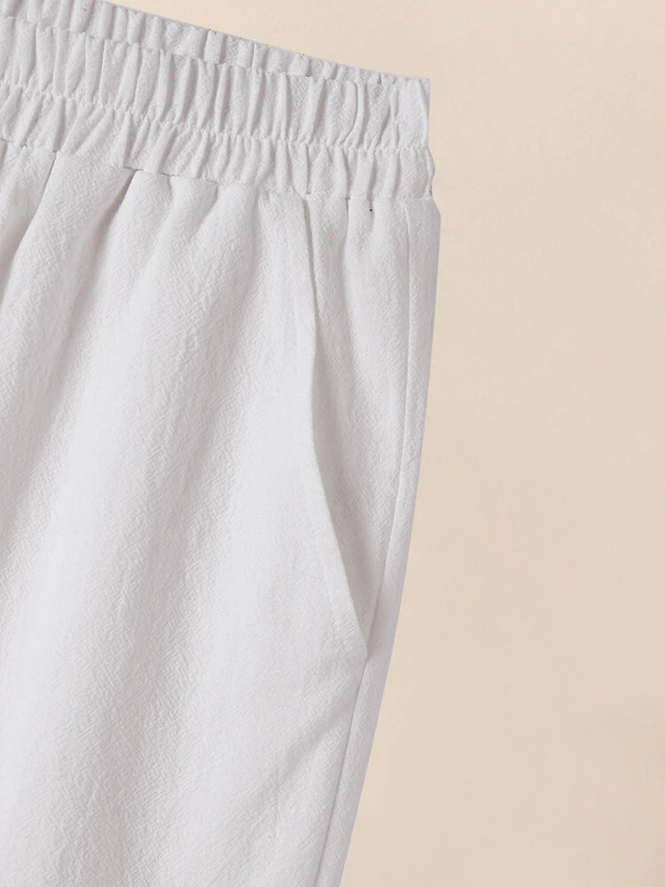 Women Solid Button Design Cotton Casual Cropped Pants 2 Women Solid Button Design Cotton Casual Cropped Pants - Image 2