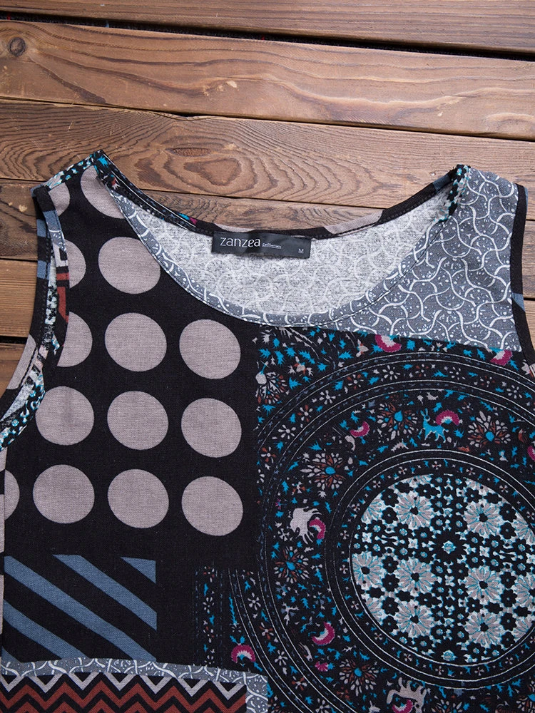 Ethnic Printed Sleeveless Vintage Women Dresses 9 Ethnic Printed Sleeveless Vintage Women Dresses - Image 9