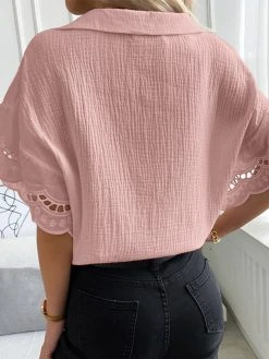 Solid Panel Half Sleeve V-neck Blouse For Women -Zanzea Shop 70181d7a 4878 45e7 9879 0b41eee0f39e