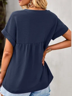 Solid V-neck Short Sleeve Casual Loose Women Blouse -Zanzea Shop 702f06da 6d4c 4d26 890f f0a8a678f82a