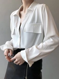 Solid Button Front Lapel Long Sleeve Shirt -Zanzea Shop 70469e00 d91b 40d2 864f 7631f27b4e14