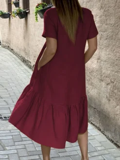 Solid Ruffle High-Low Hem Casual Cotton Midi Dress -Zanzea Shop 7063935c acf2 41a6 b73b 1439a5ef3068