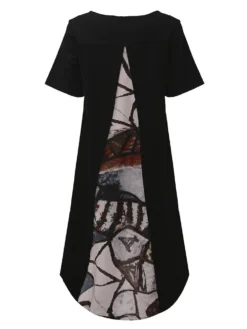 Vintage Print Patchwork Short Sleeve Plus Size Dress For Women -Zanzea Shop 707c05ed bcd3 432b 8b65 1bd78e480a62