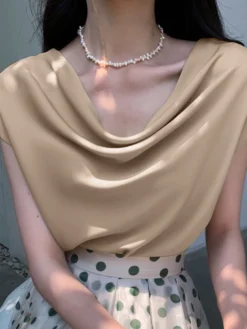 Cowl Neck Solid Satin Short Sleeve Blouse For Women -Zanzea Shop 708f277e 02c2 479c aa16 792c8d6602a7