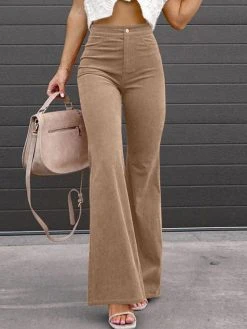 Corduroy Solid Pocket High Waist Bootcut Pants