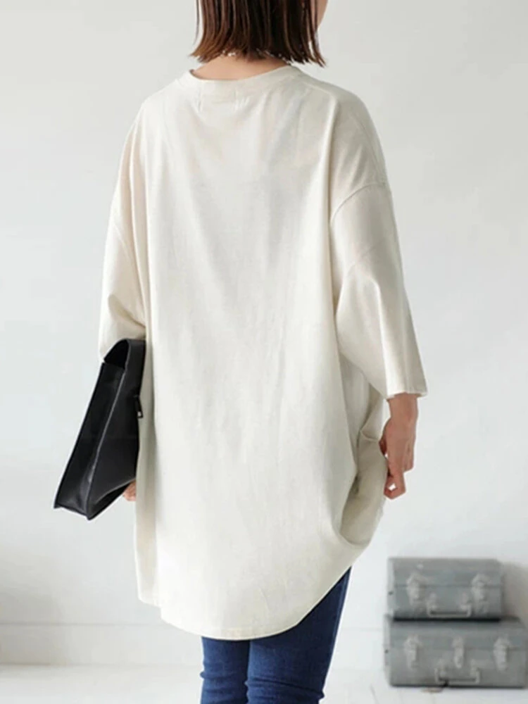 Solid Crew Neck Loose Casual 3/4 Sleeve T-shirt 10 Solid Crew Neck Loose Casual 3/4 Sleeve T-shirt - Image 10