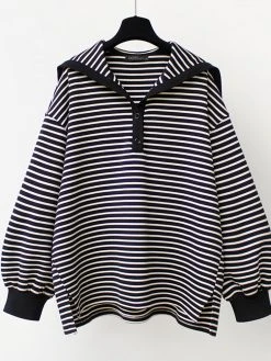 Stripe Pattern Half Placket Button Sailor Collar Loose T-shirt -Zanzea Shop 70d66203 0b5b 4c13 aa6c 4f397f6a8181