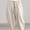 Women Solid Pleated Cotton Casual Elastic Waist Pants