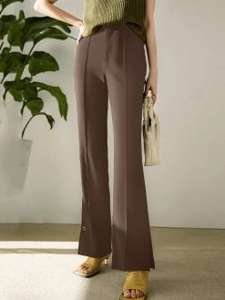 Solid Slit Hem Pocket Bootcut Leg Pants -Zanzea Shop 7115e8e4 d155 4208 af88 6751aaf2ca24