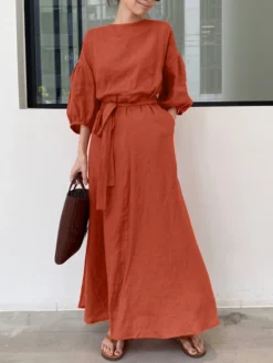 Solid Puff Sleeve Pocket Tie Crew Neck Maxi Vintage Dress 14 Solid Puff Sleeve Pocket Tie Crew Neck Maxi Vintage Dress -Zanzea Shop 714c340b db78 4431 ae55 0456aa55740e
