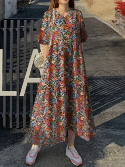 Cottagecore Calico Pocket Puff Sleeve Casual Maxi Dress 9 Cottagecore Calico Pocket Puff Sleeve Casual Maxi Dress -Zanzea Shop 7177f4fa f520 4bcc a2bd 03209b503104