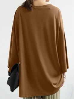 Solid Drop Shoulder Loose Long Sleeve Crew Neck T-shirt -Zanzea Shop 7199aaf8 4481 4192 ab4d 51f24e0e3660