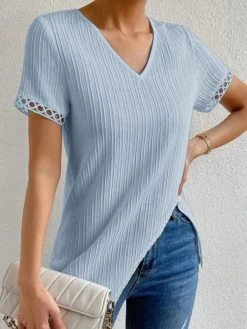 Women Plain Texture V-Neck Irregular Hem Hollow Sleeve T-Shirt 9 Women Plain Texture V-Neck Irregular Hem Hollow Sleeve T-Shirt -Zanzea Shop 71b30ce0 1b10 40b0 bd7e 325bd75cd303