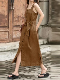 Women Solid Button Front Split Hem Straps Dress With Belt 16 Women Solid Button Front Split Hem Straps Dress With Belt -Zanzea Shop 7242ca2c 6d91 43d1 92f0 4d47be6b9b0d