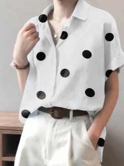 Dot Print Slit Hem Button Roll Sleeve Lapel Shirt -Zanzea Shop 7268adc0 d6a5 43b2 975d e04a97fb78dc