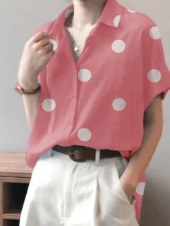 Dot Print Slit Hem Button Roll Sleeve Lapel Shirt -Zanzea Shop 7291aec6 7a94 42b2 89e9 59826f568571