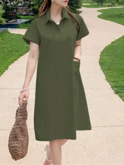 Leisure Solid Button Pocket Lapel Midi Dress -Zanzea Shop 72a3cc20 6519 46e4 a314 3f77afd0a922