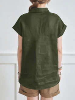 Solid V Neck Roll Short Sleeve Casual Cotton Blouse -Zanzea Shop 72abadab 9939 4729 a853 a2416d000d21