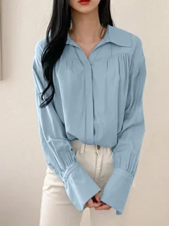 Solid Long Sleeve Lapel Casual Button Front Shirt -Zanzea Shop 72ad9d3e 00cc 4d8e b182 236b93ab4245