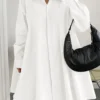 Solid Long Sleeve Lapel Button Front Casual Shirt Dress