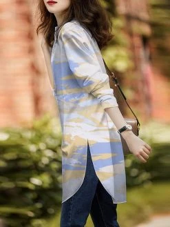 Tie Dye Loose Slit Hem Button Front Stand Collar Blouse -Zanzea Shop 73070cb0 60a4 4faf b4ca 0b23a1f281e5