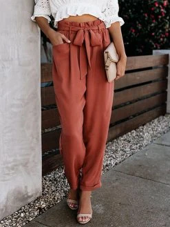 Solid Pocket Elastic Waist Carrot Pants With Belt -Zanzea Shop 731f7255 8dba 4e31 8d76 60729d831136