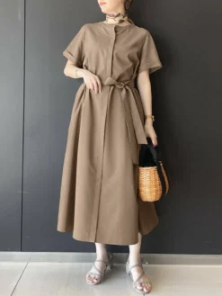 Solid Short Sleeve Crew Neck Dress With Belt For Women -Zanzea Shop 734c4a7e 3c8f 4c7f b72c e0139f3f4fb5
