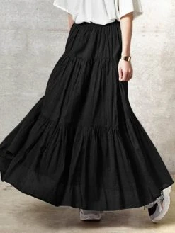 Solid Elastic Waist Patchwork Casual Skirt For Women -Zanzea Shop 735517ac 9b4a 4287 9624 bda549b41142