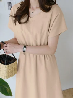 Solid Elastic Waist V-neck Short Sleeve Casual Dress 13 Solid Elastic Waist V-neck Short Sleeve Casual Dress -Zanzea Shop 73644303 88e6 46ee 8475 09ab2b3bcc78