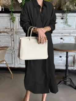 Solid Color Button Long Sleeve Casual Dress For Women -Zanzea Shop 736d4da0 916a 4f0a 8d99 22a2b4d61071