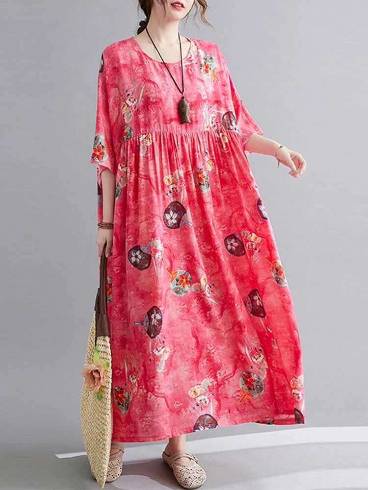 Painted Geometry Print Loose 3/4 Length Sleeve O-neck Vintage Dress 6 Painted Geometry Print Loose 3/4 Length Sleeve O-neck Vintage Dress - Image 6