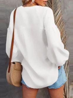 Solid Lantern Sleeve V-neck Casual Blouse For Women -Zanzea Shop 738dec04 d1f7 42fd 9be6 0f7807929302