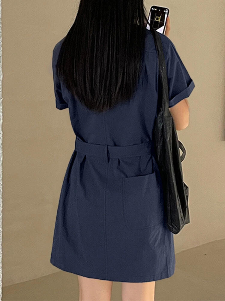 Solid Button Front Pocket Cargo Shirt Dress With Belt 8 Solid Button Front Pocket Cargo Shirt Dress With Belt - Image 8