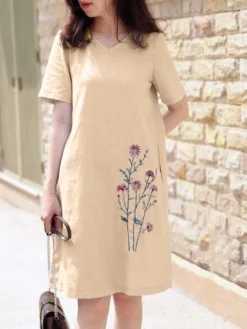 Women Floral Embroidered V-Neck Cotton Short Sleeve Dress 14 Women Floral Embroidered V-Neck Cotton Short Sleeve Dress -Zanzea Shop 73b3d200 d56a 49d3 bcf0 bb49e93dba85