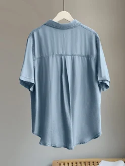 Solid Pocket Button Lapel Short Sleeve Loose Denim Shirt -Zanzea Shop 743d3ff5 85b9 4daf b1fb 08879888b500