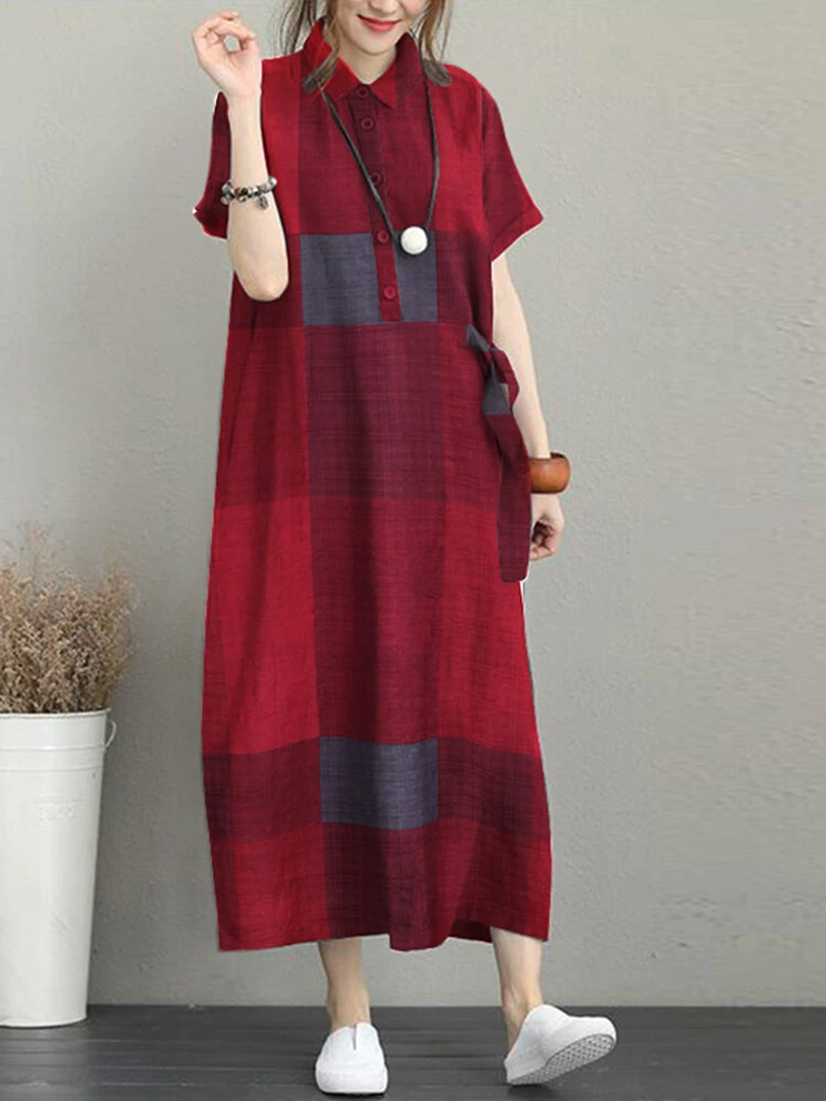 Check Print Pocket Button Front Short Sleeve Lapel Dress 11 Check Print Pocket Button Front Short Sleeve Lapel Dress - Image 11