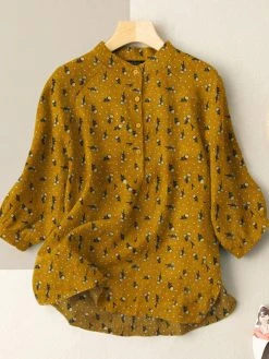 Floral Print Button Stand Collar 3/4 Sleeve Blouse For Women -Zanzea Shop 749a6cb0 adf6 4e40 957d d2741880f040