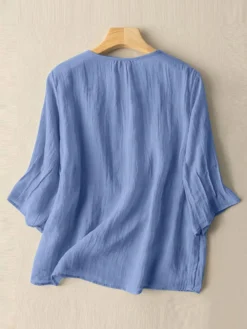 Solid Crew Neck Casual Women 3/4 Sleeve Blouse -Zanzea Shop 74b4ca21 eae8 4aa6 925f 4a5068b76329