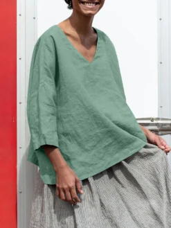 Solid 3/4 Sleeve V-neck Loose Blouse For Women -Zanzea Shop 74bd2558 9de6 4f17 8778 ae2196a3f11e
