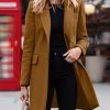 Solid Long Sleeve Buttton Lapel Midi Coat For Women