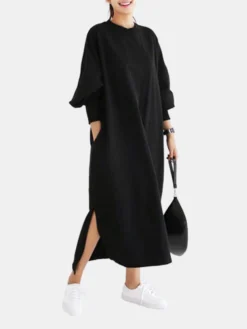 Casual O-neck Overhead Split Hem Long Sleeve Maxi Dress With Side Pockets 6 Casual O-neck Overhead Split Hem Long Sleeve Maxi Dress With Side Pockets -Zanzea Shop 74e9db31 1c81 4015 a377 ecec7c82631d