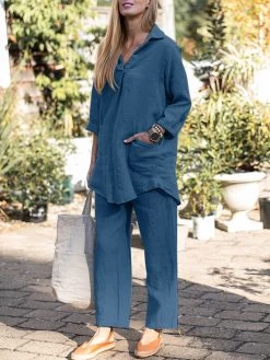 Solid Pocket Long Sleeve Lapel Two Pieces Suit -Zanzea Shop 74ed9826 ac61 4e70 bcc8 6482ed7f6122