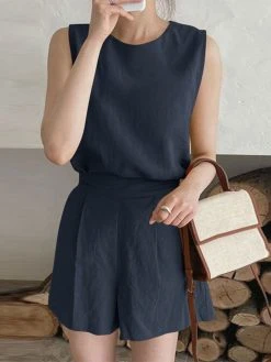 Solid Slit Back Pocket Elastic Waist Two Pieces Suit -Zanzea Shop 7544841e 5fae 4c9e b03f 7070793d3427