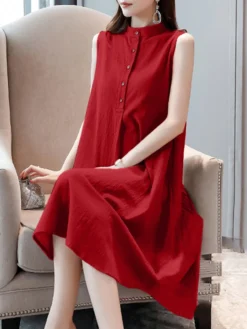 Solid Stand Collar Button Sleeveless Dress For Women 11 Solid Stand Collar Button Sleeveless Dress For Women -Zanzea Shop 754f9df5 b10a 4b93 9eec f1ff926842d7