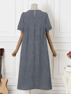 Women Gingham Plaid Crew Neck Casual Short Sleeve Dress -Zanzea Shop 758b6279 bbd3 4af7 a819 0a07592d9044