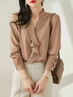 Solid Ruffle Stand Collar Long Sleeve Blouse For Women 14 Solid Ruffle Stand Collar Long Sleeve Blouse For Women -Zanzea Shop 75a5fdaa 7920 494f a5e9 c69d49fd6869