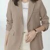 Women Solid Long Sleeve Button Front Lapel Blazer
